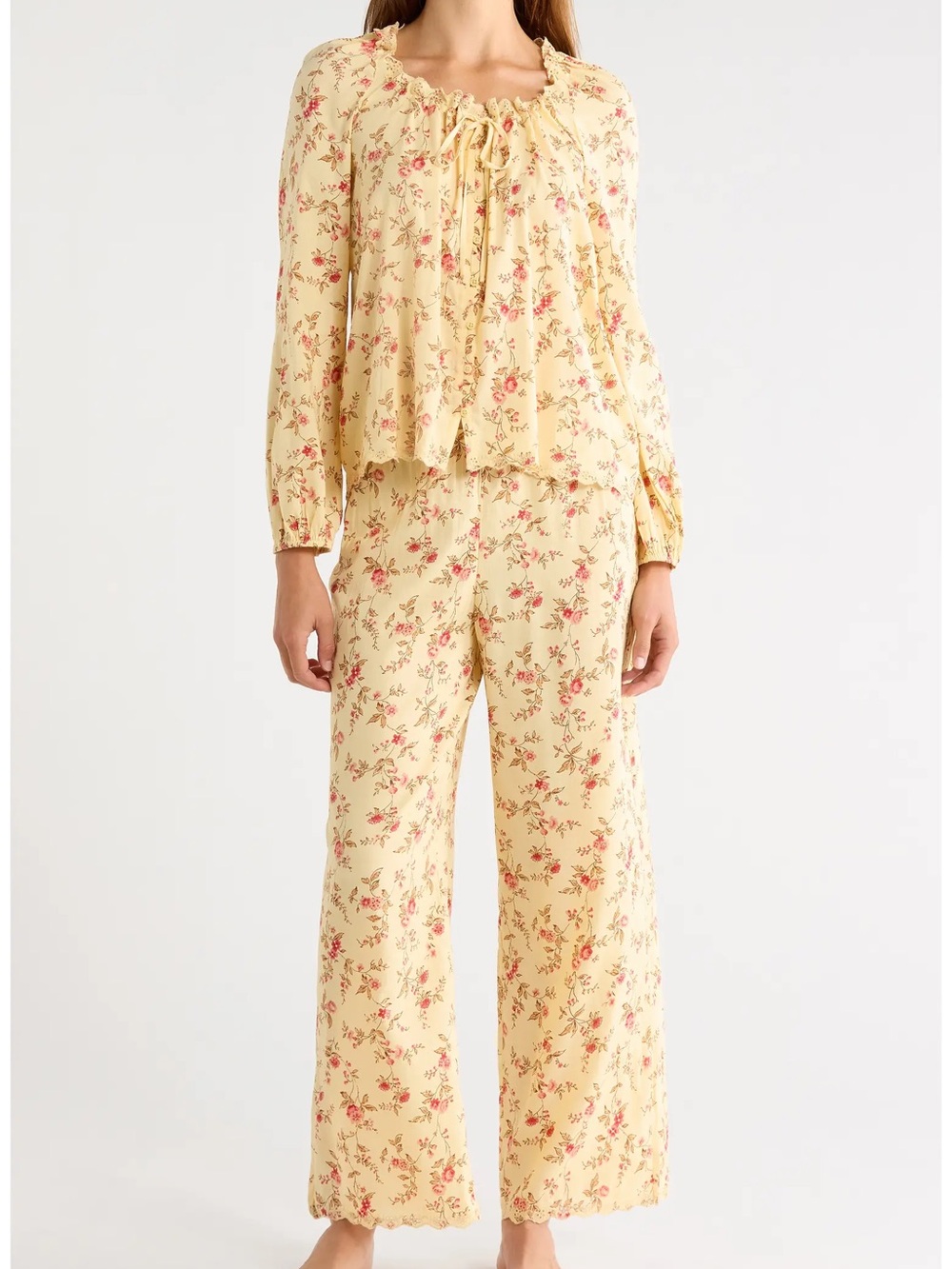 Paloma Lace Trim Cotton Blend Pajamas
